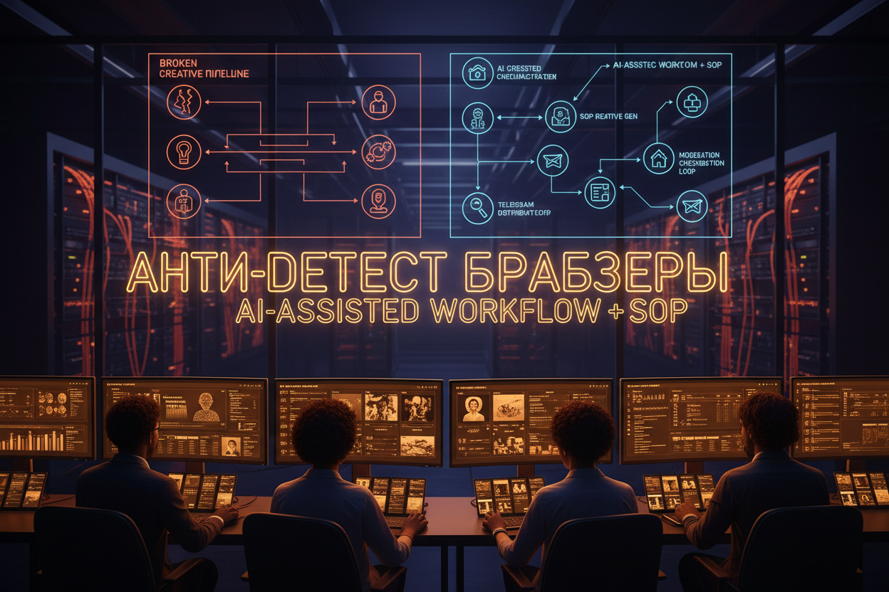 Anti-detect браузеры, роли команды и SOP: операционный playbook для in-house AI-assisted workflow