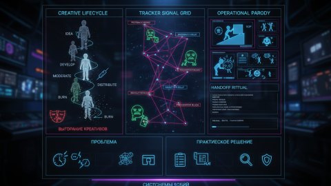 Выгорание креативов как темная комедия: операционная пародия для B2B фарм-команд